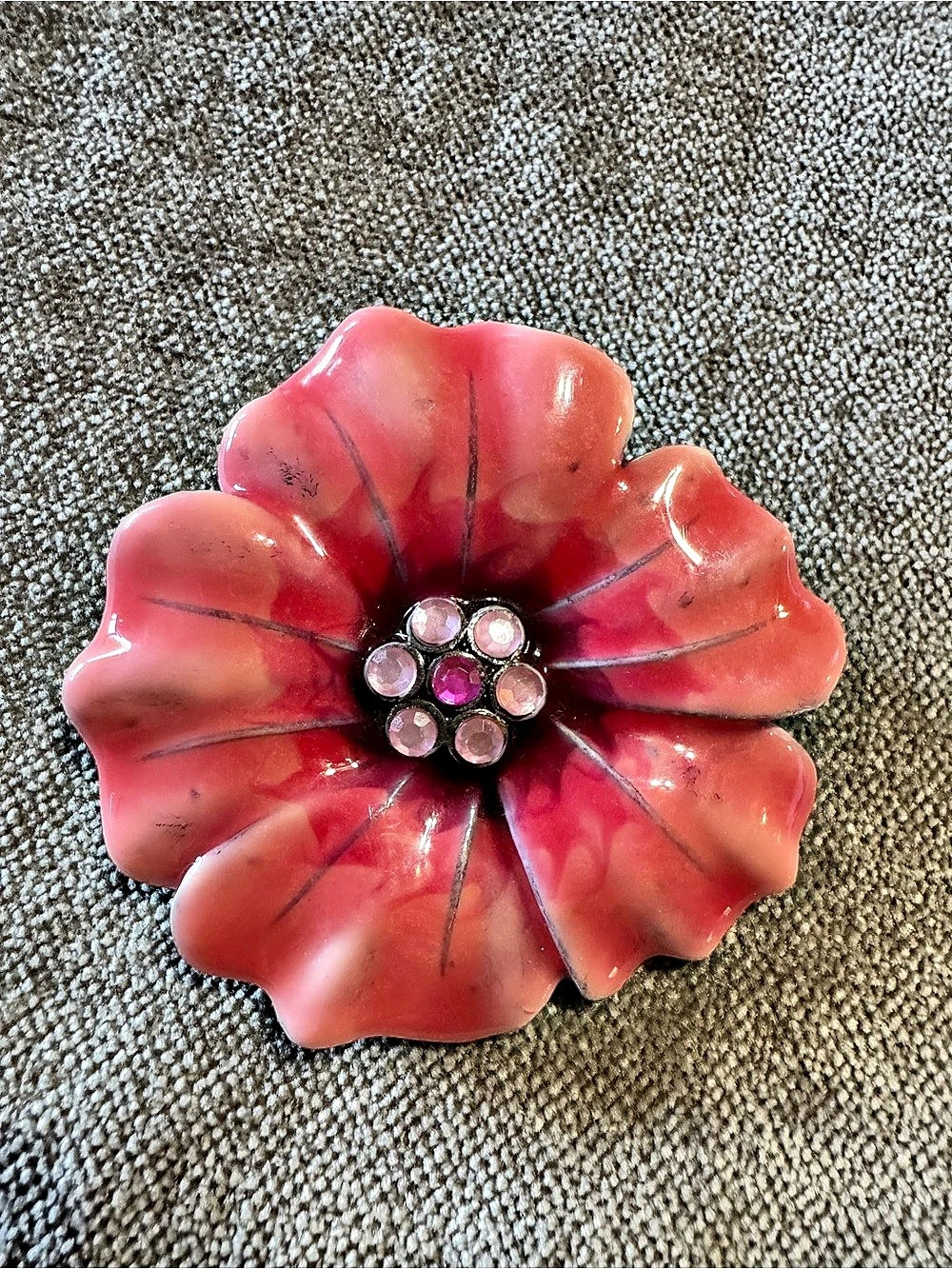 Pink & Red Floral Rhinestone Brooch - Picture 2 of 6